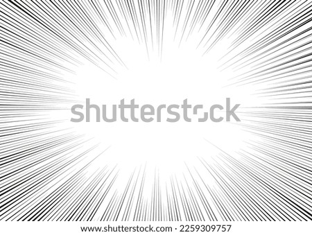 Manga radial speed lines for comic effect. Motion and force action focus flash strip lines for classic anime comic book. Vector background illustration of black ray manga speed frame