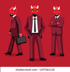Manga Red Devil in Business Uniform Cartoon Poses Cartoon Vector Illustration