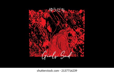 Manga Reds Black Alone Anime Girl Vector Illustrator Print for t-shirt and other uses