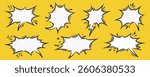 Manga speech bubble. Comic text frame with pop art halftone dotted effect. Balloon chat shape for dialog. Vector cloud for shock shout and scream action messages. Irregular cartoon decoration