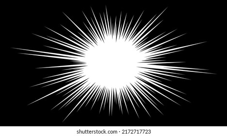 Manga Speed Burst Frame. Radial Anime Speed Lines. Crash Zoom Effect For Comic Book. Radial Lines Overlay Template. Manga Brust Frame. Cartoon Boom Effect. Vector Illustration On White Background.