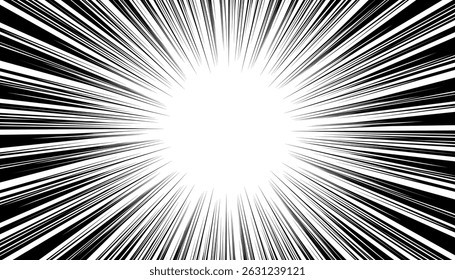 Marco de explosión de velocidad de manga. Líneas de velocidad de anime radial. Efecto zoom de colisión para cómics. Plantilla de superposición de línea radial.