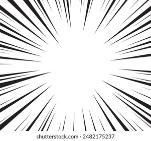 Manga speed lines, comic anime radial effect background. Manga explosion, motion or movement action for comic book, burst flash rays frame for superhero bang effect backdrop.