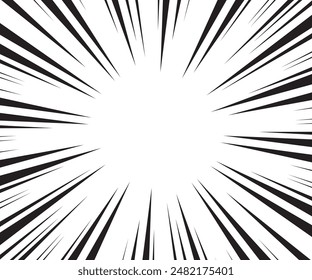 Manga speed lines, comic anime radial effect background. Manga explosion, motion or movement action for comic book, burst flash rays frame for superhero bang effect backdrop.