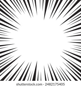 Manga speed lines, comic anime radial effect background. Manga explosion, motion or movement action for comic book, burst flash rays frame for superhero bang effect backdrop.