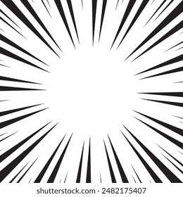 Manga speed lines, comic anime radial effect background. Manga explosion, motion or movement action for comic book, burst flash rays frame for superhero bang effect backdrop.