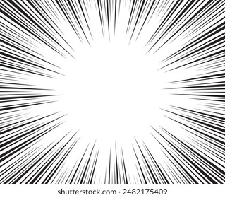 Manga speed lines, comic anime radial effect background. Manga explosion, motion or movement action for comic book, burst flash rays frame for superhero bang effect backdrop.