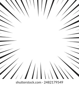 Manga speed lines, comic anime radial effect background. Manga explosion, motion or movement action for comic book, burst flash rays frame for superhero bang effect backdrop.