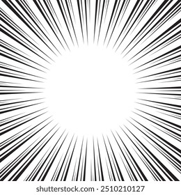 Manga speed lines, comic anime radial effect background. Manga explosion, motion or movement action for comic book, burst flash rays frame for superhero bang effect backdrop.
