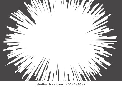 Manga speed lines effect. Anime comic radial burst background. Light rays power splash. Vector black stripes abstract perspective template