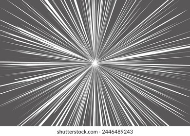 Manga speed lines effect. Anime comic radial burst background. Light rays power splash. Vector black stripes abstract perspective template