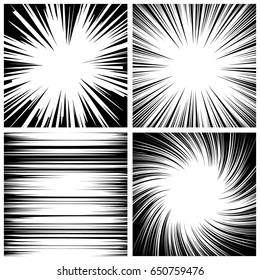 Vector de conjunto de líneas de velocidad del manga. Ilustración de Grunge Ray. Blanco Y Negro. Espacio Para Texto. Fondo de líneas radiales de libro de historietas. Marco de velocidad del manga. Ilustración de sello cuadrado.