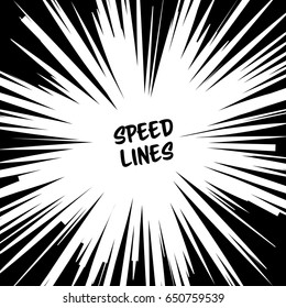 Manga Speed Lines Vector. Grunge Ray Illustration. Black And White. Space For Text. Comic Book Radial Lines Background Frame. Superhero Action. Explosion Illustration. Square stamp.