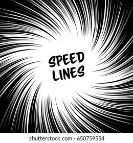 Manga Speed Lines Vector. Grunge Ray Illustration. Black And White. Space For Text. Starburst Explosion In Manga Or Pop Art Style.