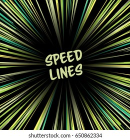 Manga Speed Lines Vector. Layout For Comic Books. Banner With Radial Colored Effect Illustration. Starburst Explosion In Manga Or Pop Art Style.
