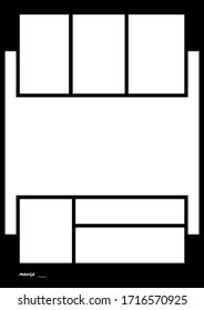 Manga Storyboard Layout Comic Book Template Black 5 A4 for Print on Black Background. Enhance the Efficiency for Comic Production.