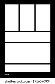 Manga Storyboard Layout Comic Book Template Black 1 A4 for Print on Black Background. Enhance the Efficiency for Comic Production.
