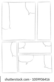 manga storyboard layout template for rapidly create the comic book style. A4 design of paper ratio is fit for print out. Enhance the efficiency for comic production 