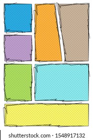 manga storyboard layout template for rapidly create the comic book style. Colorful texture A4 design of paper ratio is fit for print out. Vector isolated frame handmade sketch style 