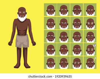 Manga Style African American Black Slave Old Man Cartoon Character Emotion