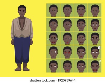Manga Style African American Black Slave Man Cartoon Character Emotion