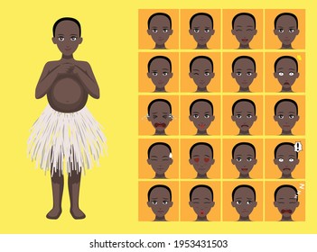 Manga Style African Tribe Mbuti Woman Clothes Cartoon Character Emotion