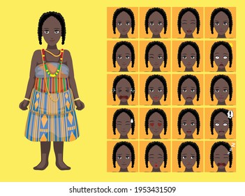 Manga Style African Tribe Nzema Woman Clothes Cartoon Character Emotion