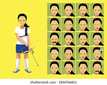 Manga Style Archer Woman Cartoon Character Emotions