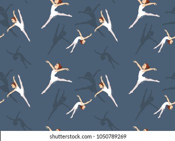 Manga Style Ballet Girl Cartoon Background Seamless Dark Blue Wallpaper