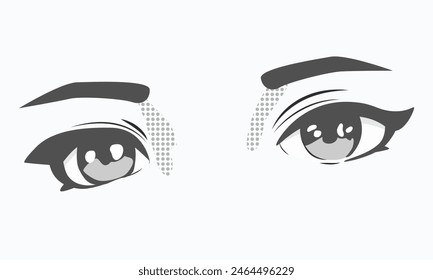 Manga style big eyes. Cute anime girl eyes. Black and white manga cartoon character, animation art style on white background. Print for covers,t-shirts,notebooks,wallpapers.Vector illustration EPS 10