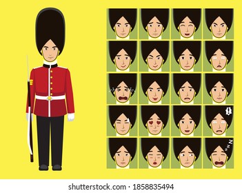 Manga Style British Guard Cartoon Character Emotions