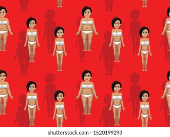 Manga Style Cartoon Character Overweight Woman Seamless Pattern Wallpaper-01