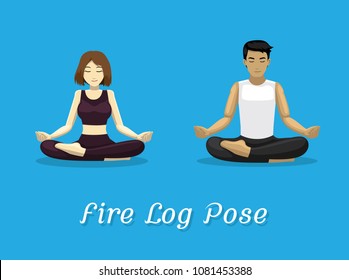 Manga Style Cartoon of man and woman doing Yoga Wide-angle Seated Forward Bend