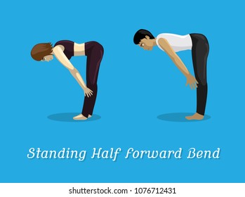 Manga Style Cartoon Yoga Standing Half Forward Bend Pose