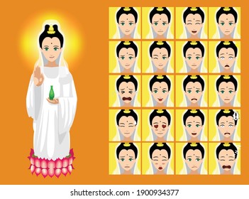 Manga Style Chinese Diety Guan Yin Cartoon Character Emotions