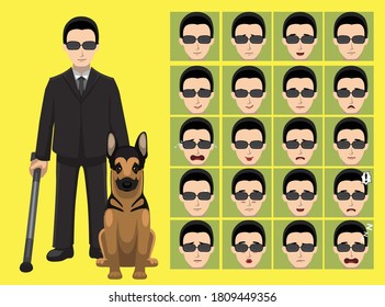 Manga Style Disability Blind Man Cartoon Character Emotions