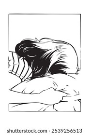 manga style drawing of a girl crying in a pillow