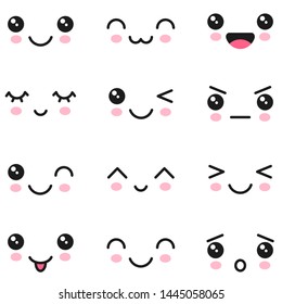 Manga style eyes and mouths. Kawaii cute faces