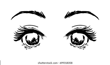 Manga style eyes sketch black on white background