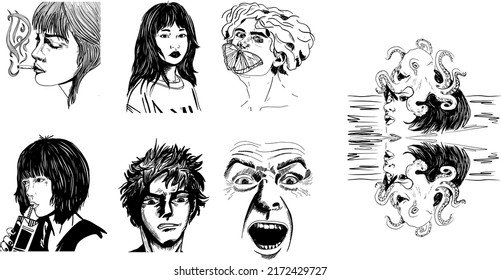 Manga style face draw set Vector design for t-shirt graphics, banner, fashion prints, slogan tees, stickers, flyer, posters and other creative uses	
