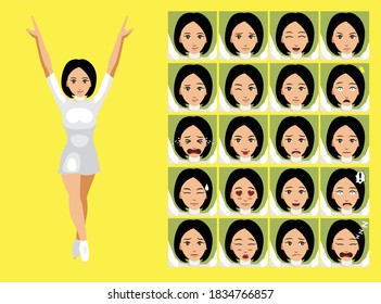 Manga Style Ice Skater Woman Cartoon Character Emotions