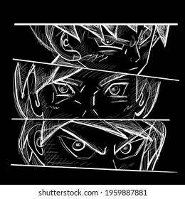 Manga style. Japanese cartoon Comic concept. Anime characters. Anime faces and eyes.