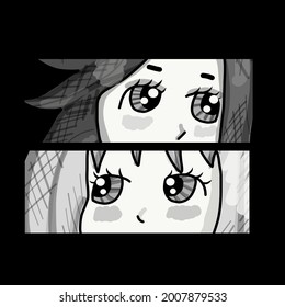 Manga style. Japanese cartoon Comic concept. Anime characters. Vector design for t-shirt graphics, banner, fashion prints. Ink drawing eyes manga illustration anime print design