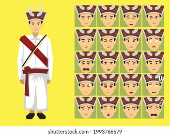 Manga Style Kachin Rawang Man Clothes Cartoon Character Emotion