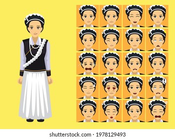 Manga Style Myanmar Lisu Woman Clothes Cartoon Character Emotion