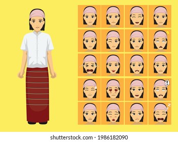 Manga Style Myanmar Yin Talai Kayah Woman Clothes Cartoon Character Emotion