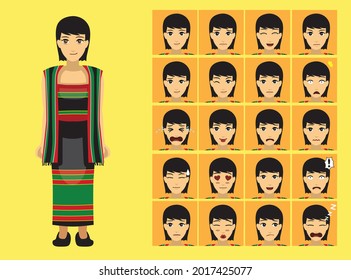 Manga Style Myanmar Zanniat Chin Woman Clothes Cartoon Character Emotion