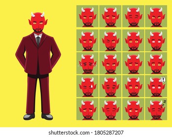 Manga Style Red Suit Devil Cartoon Character Emotions