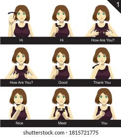 Manga Style Sign Language Set 1 Greetings