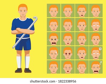 Manga Style Sport Field Hockey Cartoon Character Emotions
